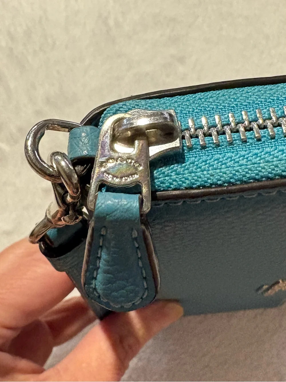 Coach Teal Pebbled Leather Zip Wristlet Wallet